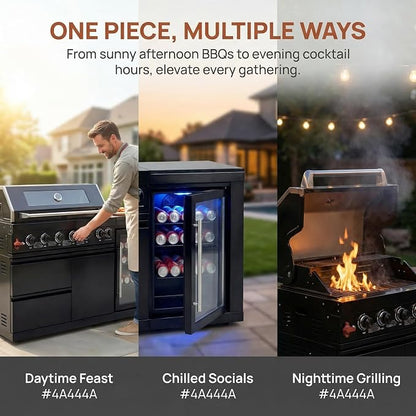 63 Inch Outdoor Kitchen Island, 6-Burner 85000 BTU Propane Stainless Steel BBQ with Side/Rear Burners, With Fridge, Storage, For Backyard BBQ