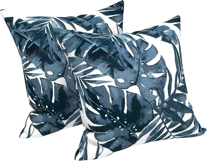 LVTXIII 2 Pack Outdoor Pillow Covers ONLY 18x18 Inch, Water-Repellent Square Decorative Cushion Covers for Patio Furniture, Garden, Sofa, Palm Blue