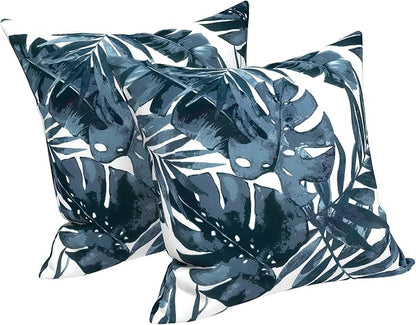 LVTXIII 2 Pack Outdoor Pillow Covers ONLY 18x18 Inch, Water-Repellent Square Decorative Cushion Covers for Patio Furniture, Garden, Sofa, Palm Blue