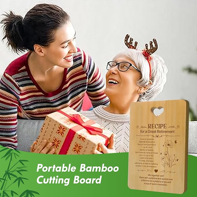 Retirement Gifts for Women 2026, Funny Retirement Cutting Board Gift for Woman, Coworker Leaving Going Away Gifts, Engraved Bamboo Board, Recipe for a Great Retirement Keepsake