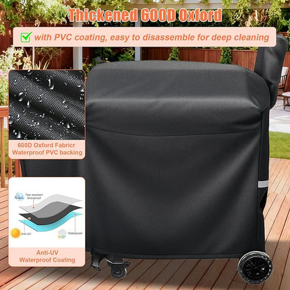 Grill Cover for recteq Flagship 1100/1600, RT-700, RT-1250 and RT-680 Wood Pellet Grills - Heavy Duty 600D Waterproof Fabric Grill Cover with Elastic Drawstrings