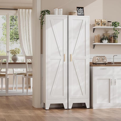 67“H Narrow Pantry Cabinet,Tall Skinny Pantry Storage Cabinet with Adjustable Shelves,Metal Narrow Kitchen Storage Cabinet,Slim and Thin Pantry Cabinets for Living Room Dining Room, White