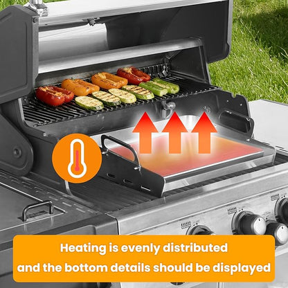 Universal Stainless Steel Griddle for Gas Grill and Gas Stove, 17” X 13” Flat Top Griddle With Handle for Weber, Nexgrill, Charbroils and Kenmore, Gas Griddle for Tailgating, Camping, and Party