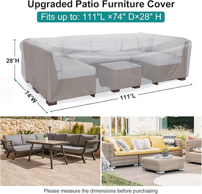 Waterproof Outdoor Patio Furniture Covers 111"L×74"W×28"H Grey | Rain, Dust & UV Protection; Heavy-duty Oxford Resists Tears & Fading; Keeps Dining Tables & Chair Sets Dry on Patio & Deck