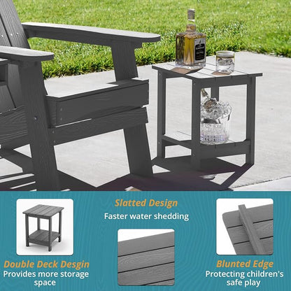 LUE BONA Outdoor Side Table, 2-Tier HDPS Small Patio Table, Dark Grey | 2-Tier Shelf for Extra Storage, Small End Table for Pool, Porch, Balcony, Weather Resistant HDPS, Easy Clean