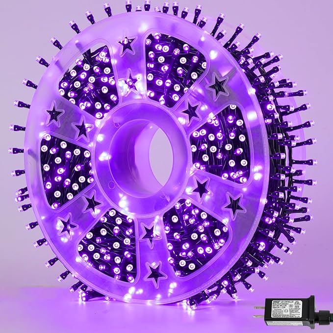 QITONG 165ft 500 LED Purple String Lights, Twinkle Lights Outdoor Waterproof with 8 Modes, Green Wire Christmas Lights Plug in Indoor