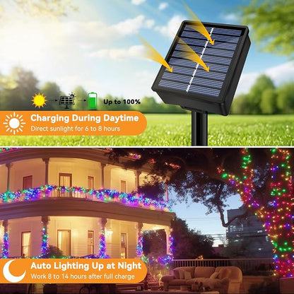 Solar String Lights Outdoor Waterproof 33ft 100LED 8 Modes Twinkle Lights Solar Fairy Lights for Patio, Garden Yard Party Wedding Tree Christmas Halloween Decoration, Multicolor
