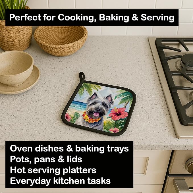 Caroline's Treasures Skye Terrier Luau Pair of Pot Holders Kitchen Heat Resistant Pot Holders Sets Oven Hot Pads for Cooking Baking BBQ, 7 1/2 x 7 1/2
