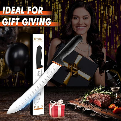 TIVOLI Bullnose Knife 10 Inch - Butcher Carving Knife with Ergonomic Non-Slip Softgrip & German Stainless Steel Razor Sharp Blade for Meat Cutting,Slicing - Gift for Men Women