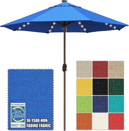 EliteShade USA 10-Year-Non-Fading 10ft Market Patio Umbrella, Commercial Grade Table Sun Umbrella with 80 Solar LED Lights, Crank Open, Windproof & UPF 50+ UV Protection for Garden, Deck, Pool, Backyard, No Tilt, Royal Blue
