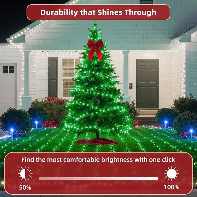 240FT Christmas Lights Outdoor, 750 LED Christmas Tree Decoration Lights with 12 Modes & Timer Memory, Dimmable Plug in Waterproof LED Xmas Light for Yard Trees Wedding Party Holiday Green
