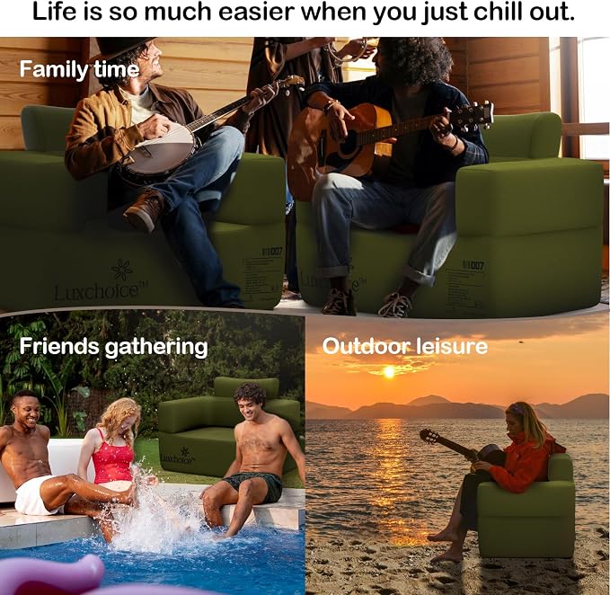 Inflatable Couch with Built-in Rechargeable Pump 2 Mins Air Sofa Camping | Inflatable Sofa Premium Oxford Cloth Camping Couch Portable Blow Up Couch for Outdoor Travel Home Guests Backyard Patio