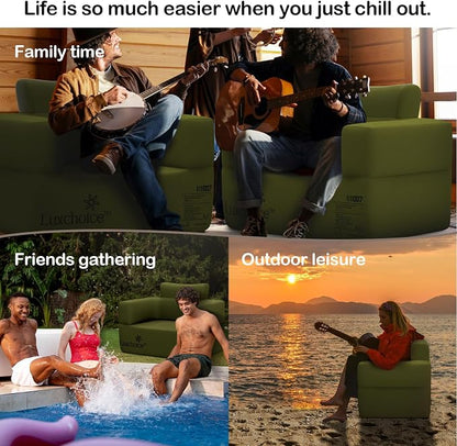 Inflatable Couch with Built-in Rechargeable Pump 2 Mins Air Sofa Camping | Inflatable Sofa Premium Oxford Cloth Camping Couch Portable Blow Up Couch for Outdoor Travel Home Guests Backyard Patio