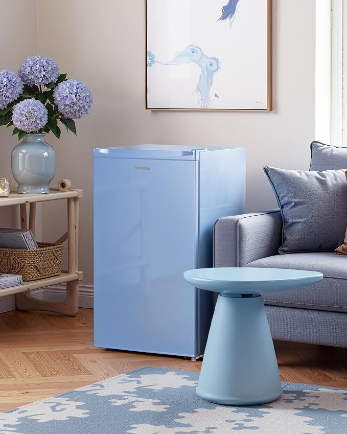 Upstreman 3.2 Cu.Ft Mini Fridge with Freezer, Blue-BR321 | Adjustable Thermostat, Energy Saving, Low Noise, Reversible Door, Small Refrigerator for Dorm, Bedroom, Office