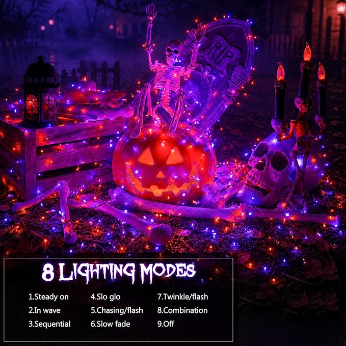 4 Pack Halloween Fairy Lights Battery Operated Orange Purple Twinkle Lights | 16.4 Ft 50 LED Battery Halloween Fairy Light Waterproof with Timer 8 Mode for Indoor Outdoor Party Decor, Black Wire