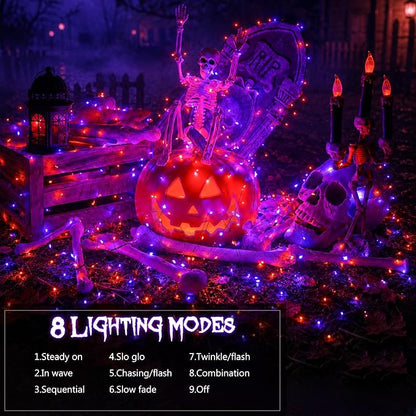 4 Pack Halloween Fairy Lights Battery Operated Orange Purple Twinkle Lights | 16.4 Ft 50 LED Battery Halloween Fairy Light Waterproof with Timer 8 Mode for Indoor Outdoor Party Decor, Black Wire