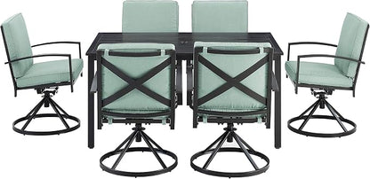 Crosley Furniture Kaplan 7-Piece Outdoor Dining Set for 6, Patio Table and Chairs for Backyard, Deck, Oiled Bronze with Mist Cushions