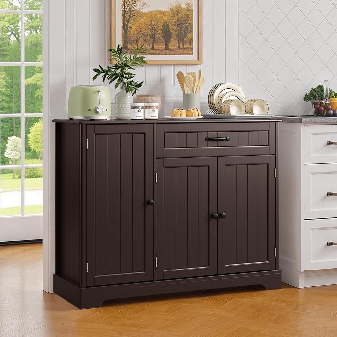 Buffet Cabinet with Storage Shelf, Dark Brown | Coffee Bar for Kitchen, Dining, Laundry, or Living room