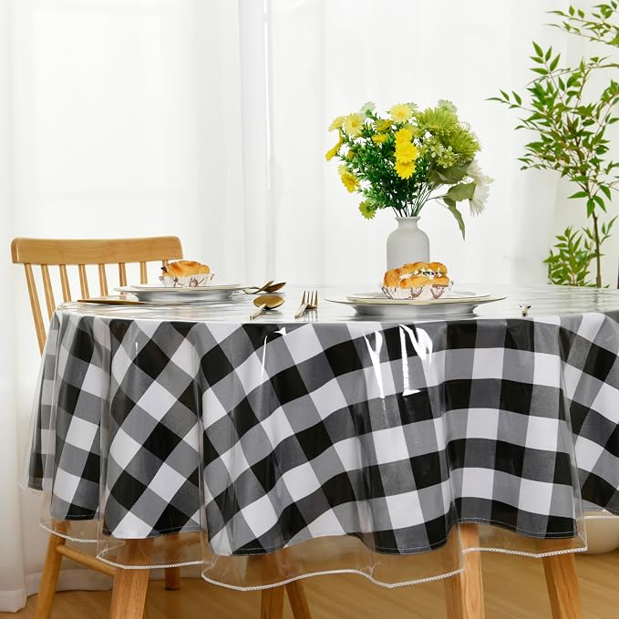 XWZO Round Clear Plastic Tablecloth 60 Inch - 100% Waterproof Oilproof Stain Resistant Wipeable Vinyl Table Cloth, Transparent Cover Protector for Dining, Parties