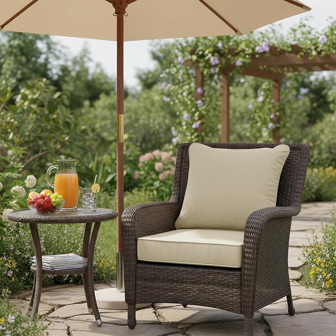 Summsun Patio Chair Cushions 22 x 22 Inch, Faux Linen Outdoor Furniture Cushions, Water Resistant Backrest and Deep Seat Cushion Set with Straps, Removable Cover, Non-Slip Bottom, Beige