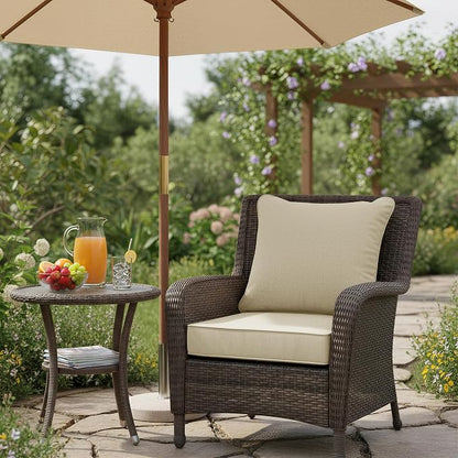 Summsun Patio Chair Cushions 24 x 24 Inch, Faux Linen Outdoor Furniture Cushions, Water Resistant Backrest and Deep Seat Cushion Set with Ties, Removable Cover, Non-Slip Bottom, Beige