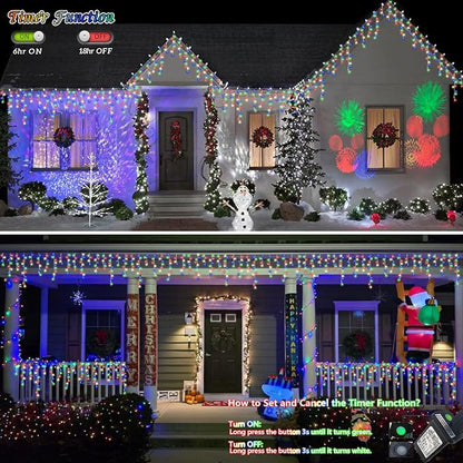 QITONG Multicolor Icicle Lights for Outside, 33ft 400 LED String Lights Indoor, Clear Wire Connectable Icicle Christmas Lights Plug in with 8 Modes