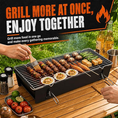 Portable Charcoal BBQ Grill, Small Foldable Camping Barbecue | Serves 2–4, Full‑Grate Cooking Coverage, 3‑Second Setup, with Carry Bag, Ideal for Outdoor Cooking, Tailgating & Backyard