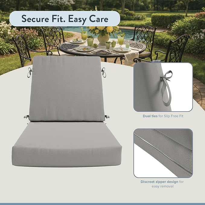 California Umbrella Outdoor Dining Chair, Patio Seat Cushion, 20 x 40 Inch, Premium Outdoor Memory Foam, Fade Resistant Sunbrella Fabric, Fabric Ties,Granite