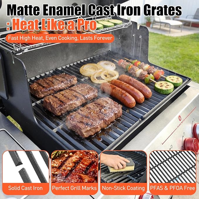Grill Grates for Weber Genesis II/LX 300 and New 2022 Genesis 300 Series Grills, Genesis II E&S 310 315 320 325 340 335, 18.75" Grill Parts for Weber Genesis 2, Weber 66095 66802,66805, Cast Iron