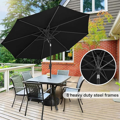 FLAME&SHADE 11 ft Patio Umbrella - Table Umbrella Outdoor with Push Button Tilt and Crank, UV Protection, 8 Sturdy Ribs, Market Umbrella for Garden, Deck, Backyard, Lawn, Pool and Beach(Black)