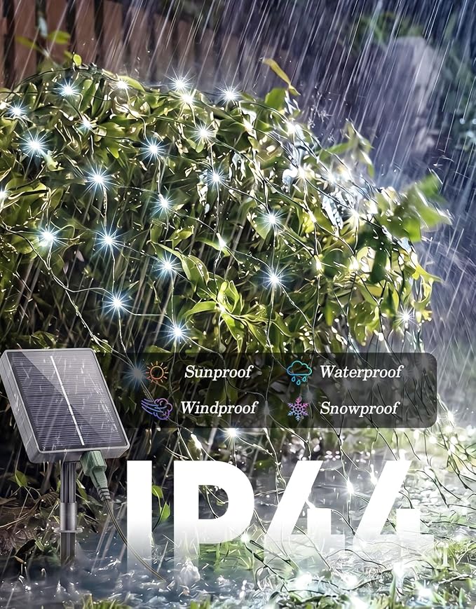 21x5FT Solar Christmas Net Lights Outdoor Waterproof with Remote | 360LED 8 Modes Solar & USB Powered Mesh Lights with Green Wire for Gazebo, Bush, Garden Shrubs, Lawn, Patio Decor, Cool White