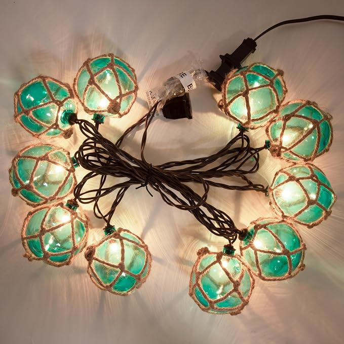 Decorative String Lights Plug in with 10 Incandescent Bulbs, Nautical Fishing Float String Lights Connectable Weatherproof for Indoor Home Tiki Bar Decor and Outdoor Patio Decorations (Aqua Blue)