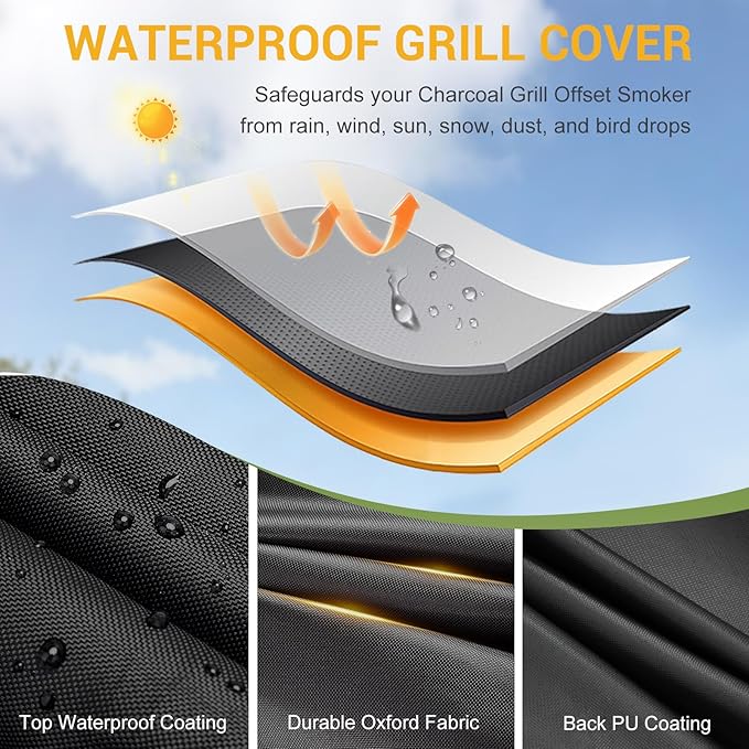 TheElves Grill Cover for Royal Gourmet CC1830FC 28" Barrel Charcoal Grill, Outdoor Grill Covers Waterproof Heavy Duty for Barrel Charcoal Grill Offset Smoker with Smoke Stack - 46" W x 28" D x 48" H