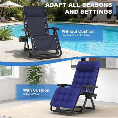 Slendor Zero Gravity Chair, Recliner Lounge Chairs with Cushion, Royal Blue | Reclining Lounge Chair, Folding Anti Gravity Chairs w/Upgraded Lock, Removable Upgraded&Headrest, 440lbs, for Indoor Outdoor