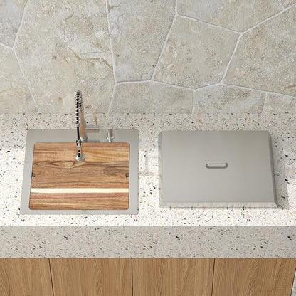 21 Inch Outdoor Kitchen Sink with Faucet - 21x20 Drop In Workstation 16 Gauge Stainless Steel Single Bowl Topmount Outdoor Wet Bar Sink with Stainless Steel Dust-Proof Cover #TLT-0068