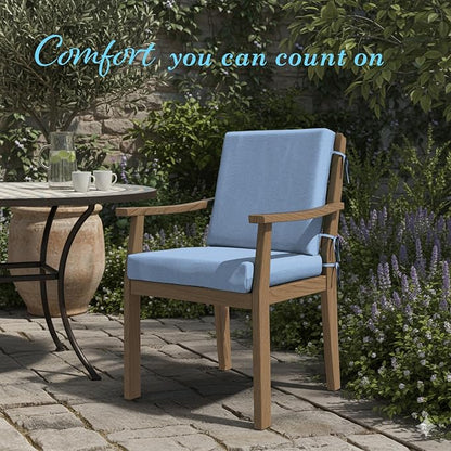California Umbrella Outdoor Dining Chair, Patio Seat Cushion, 20 x 40 Inch, Premium Outdoor Memory Foam, Fade Resistant, Sunbrella Fabric, Fabric Ties, Air Blue