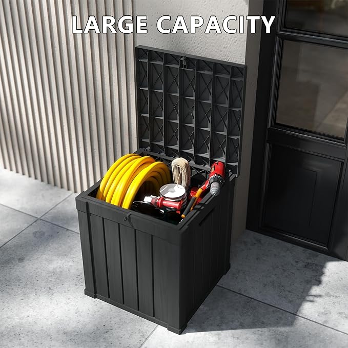 Outdoor Storage Box 50GAL Waterproof Resin Deck Box,Pool Accessories Supplies，UV-Resistant Lockable Package Delivery Bin for Garden Tools,Large Patio Outside Cushions,Chest,Furniture,Black