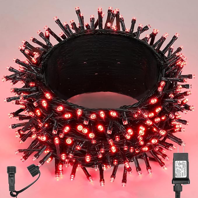 WBao Christmas Lights Indoor Outdoor 300LED 108ft, Super Bright LED Christmas String Lights with UL Certified, 8 Light Modes, Timer, Connectable & Waterproof for Trees, Patio, Xmas Party Decor, Red
