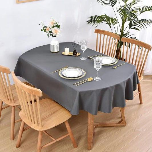 Wolkemer Oval Tablecloth 60 x 84 Inch Washable Fabric Table Cloth Solid Grey Table Cover for Dining Wedding Party Banquet Tabletop Decoration