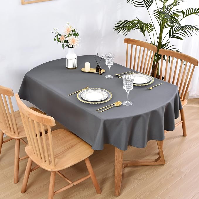 Wolkemer Small Oval Tablecloth 52 x 70 Inch Washable Fabric Table Cloth Solid Grey Table Cover for Dining Wedding Party Banquet Tabletop Decoration