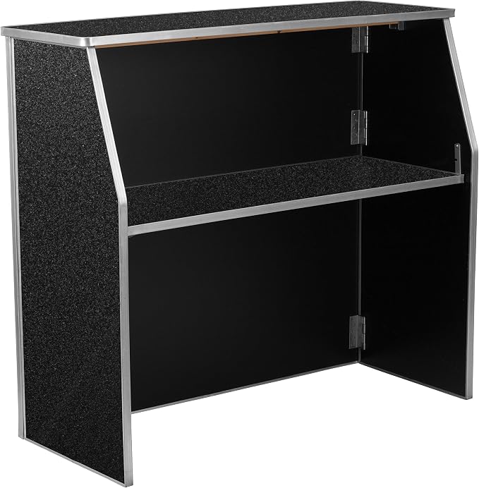 Flash Furniture Amara 4' Black Marble Laminate Foldable Bar - Portable Event Bar