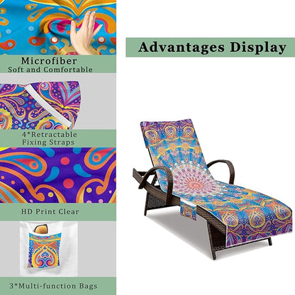 Lounge Chair Towel Cover, Beach Chair Cover (Pack of 2), Pool Lounge Chair Covers for Outdoor,Garden, Beach,Sun Lounger,Hotel Pool,Large Size and No Sliding, 85" X 30", (Mandala Purple)