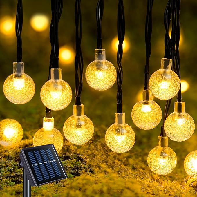 JMEXSUSS 2 Pack Solar String Lights Outdoor, 60 LED, Crystal Globe | Outdoor Waterproof, Warm White, 8 Modes Solar Christmas Lights for Garden Patio Yard Tree Party Christmas Decorations