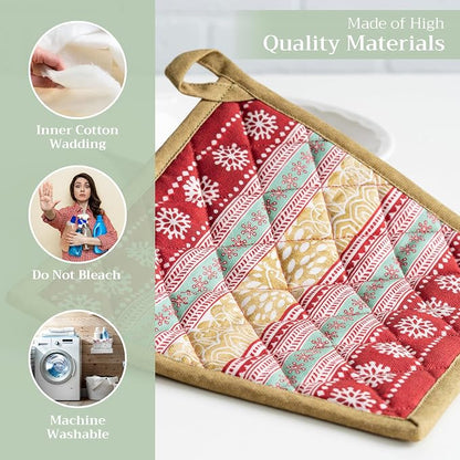 Maison d' Hermine Pot Holders 100% Cotton Potholders (8" x 8", Pack of 1) | Heat Resistant Hot Pads with Loop BBQ Cooking Baking Hotel Kitchen Handling Hot Pans Thanksgiving Christmas - Sofia