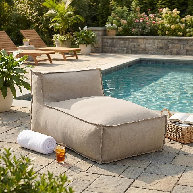 Merax Outdoor Bean Bag Chairs, 61" L Lounger Chair for Adults Bean Bag Couch Sofa with Memory Foam Filled for Patio Pool Balcony & Desk, Water-Repellence Fabric Outside Beanbag Chair