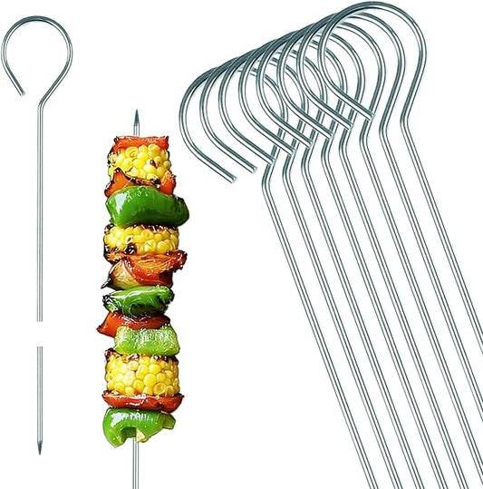 8 Inch Stainless Steel Kabob Skewers(8 PCS),2.5mm Thickened Metal Skewers for Grilling,Reusable Barbecue Skewer Sticks for Turkey, Meat,Shrimp,Chicken,Vegetable