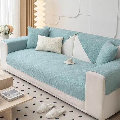 vctops Cotton Quilted Couch Covers for Sectional Sofa (Blue,28"x47") | Geometric Washable Non Slip Sofa Slipcover for Dogs, Children, Pets Furniture Protector Cover