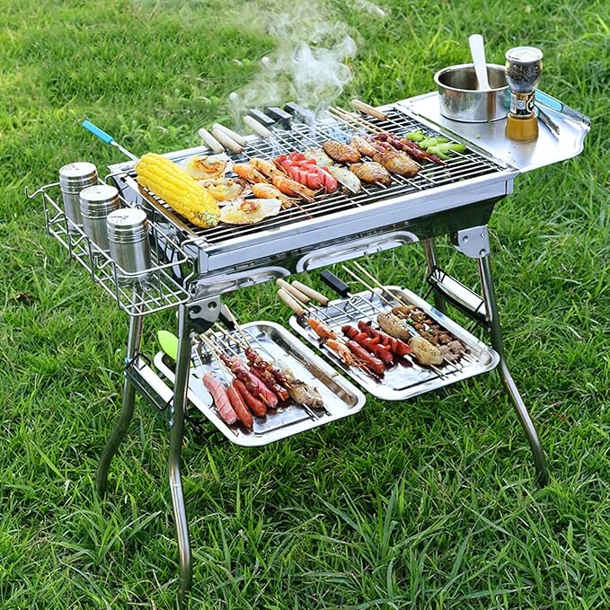Portable BBQ Grill,Stainless Steel Barbecue Grill,Folding Charcoal BBQ,5-10 Persons Family,for Outdoor Garden Cooking,Picnics,Camping.