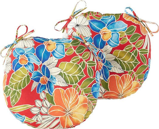Greendale Home Fashions Aloha Crimson Outdoor 15-inch Bistro Seat Cushion, Set of 2
