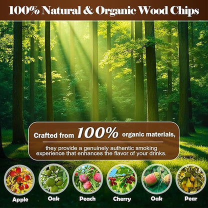INSISART Whiskey Smoker Wood Chips, 6 Flavors Apple Cherry Oak Pear Peach Hickory, Natural Chips for Cocktails, Old Fashioned, Bourbon, Drinks, Food,Bar Accessory Gift for Men